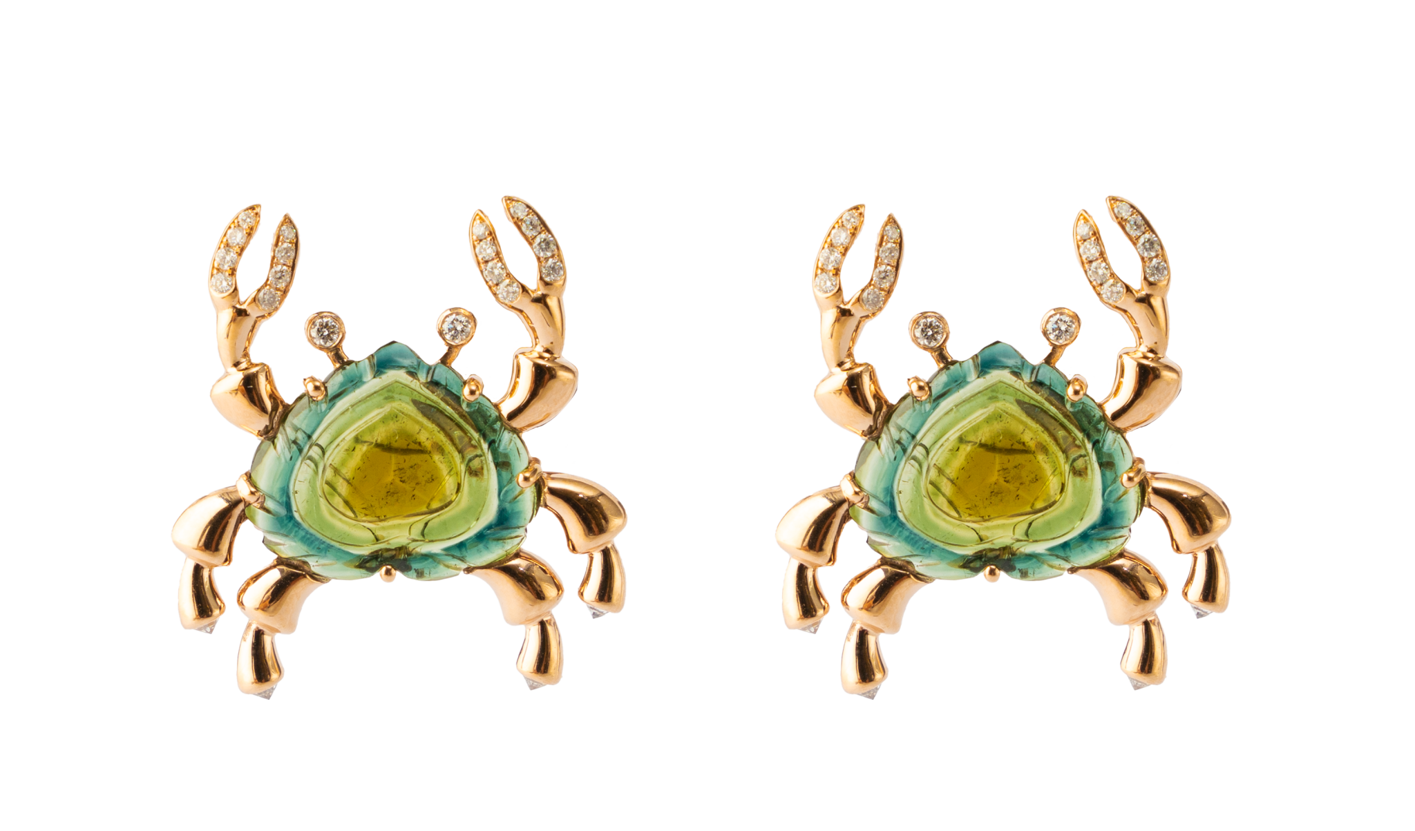 JOHN NAJARIAN Carved Tourmaline Diamond Crab Earrings