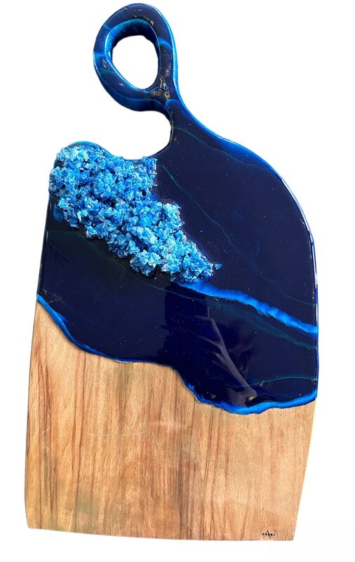 NOOR ALSABER ART Navy Blue Cheeseboard with Crystals