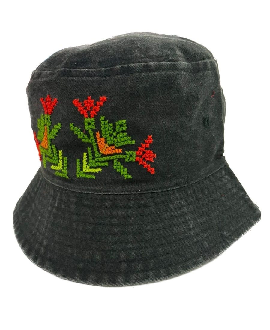 MAHA'S CRAFT LAB Charcoal Grey Bucket Hat with Hand Embroidery