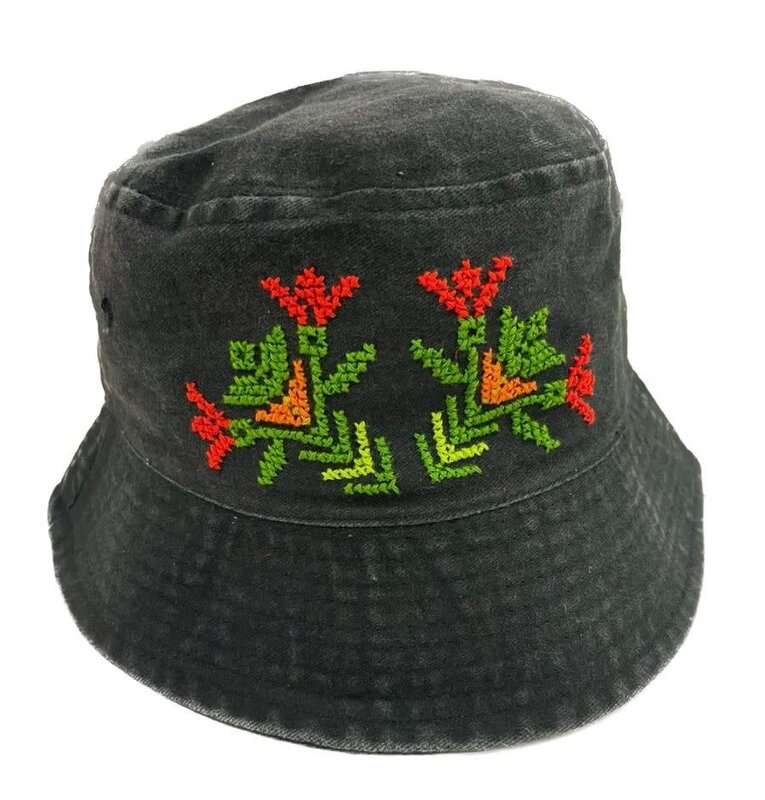 MAHA'S CRAFT LAB Charcoal Grey Bucket Hat with Hand Embroidery