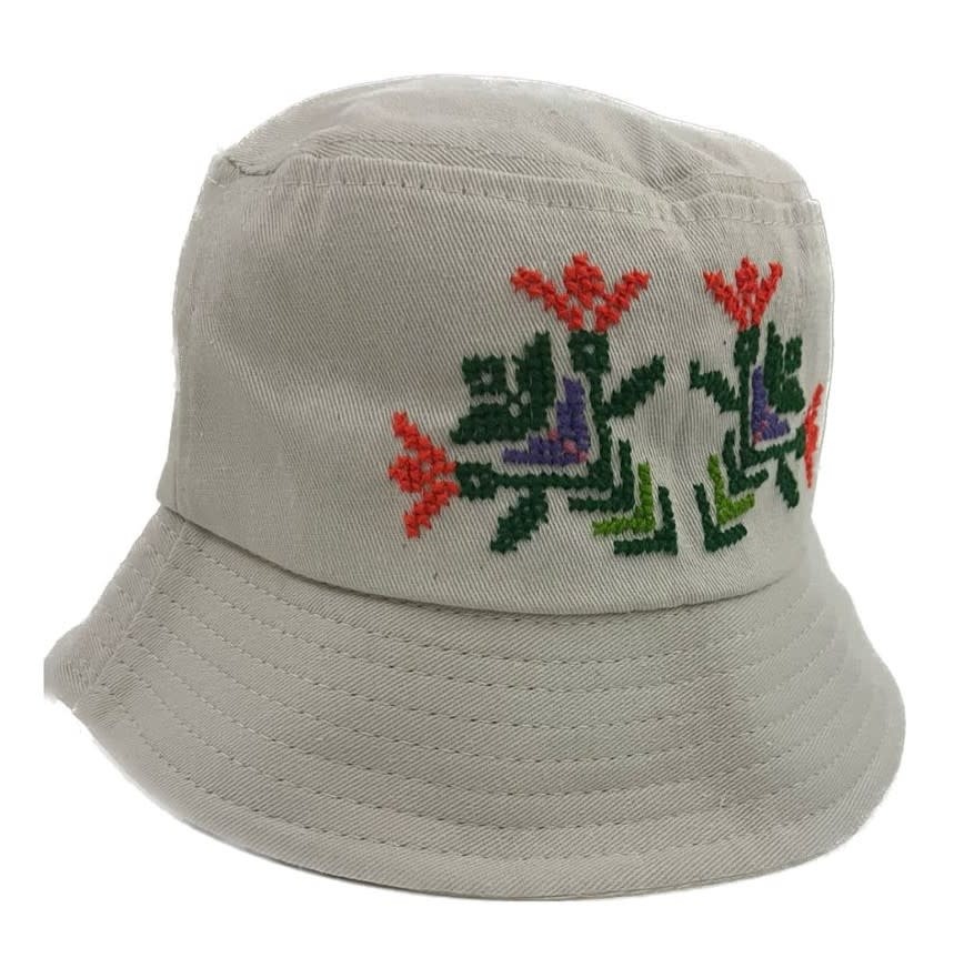 MAHA'S CRAFT LAB Beige Bucket Hat with Hand Embroidery