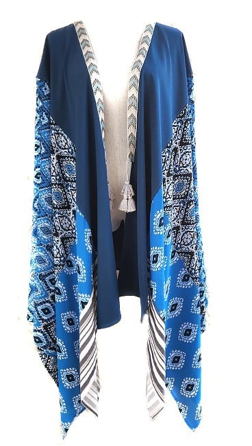 OLA'S GARDEN Royal Blue Kimono with Geometric Print