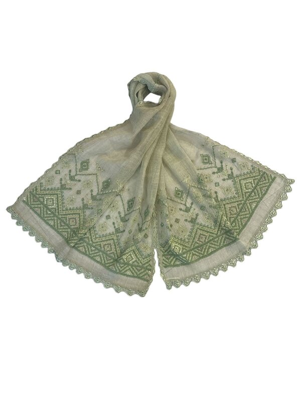 HOUSE OF INNANA Light Green Najaf Scarf with Green Embroidery