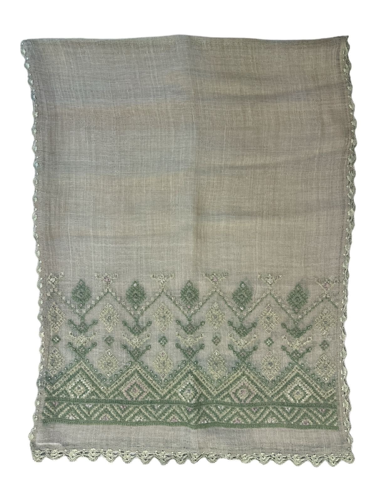 HOUSE OF INNANA Light Green Najaf Scarf with Green Embroidery