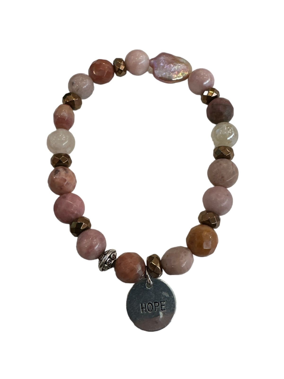 INAMUL LUMANI 'Hope' Bracelet, rhodonite, aventurine, brass color hematite, and sunstone