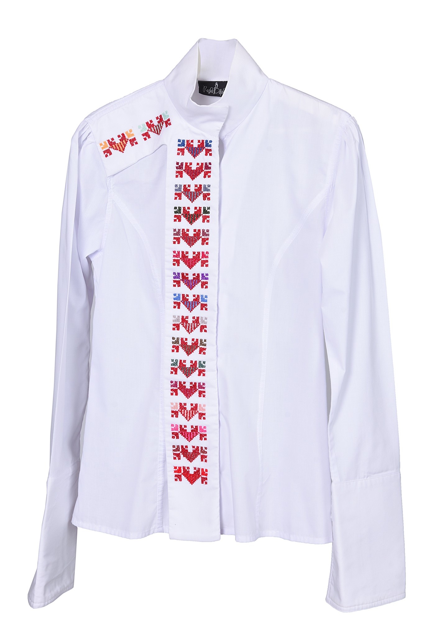 RASHA ODEH DESIGNS White Shirt with Red Hand-Embroidery