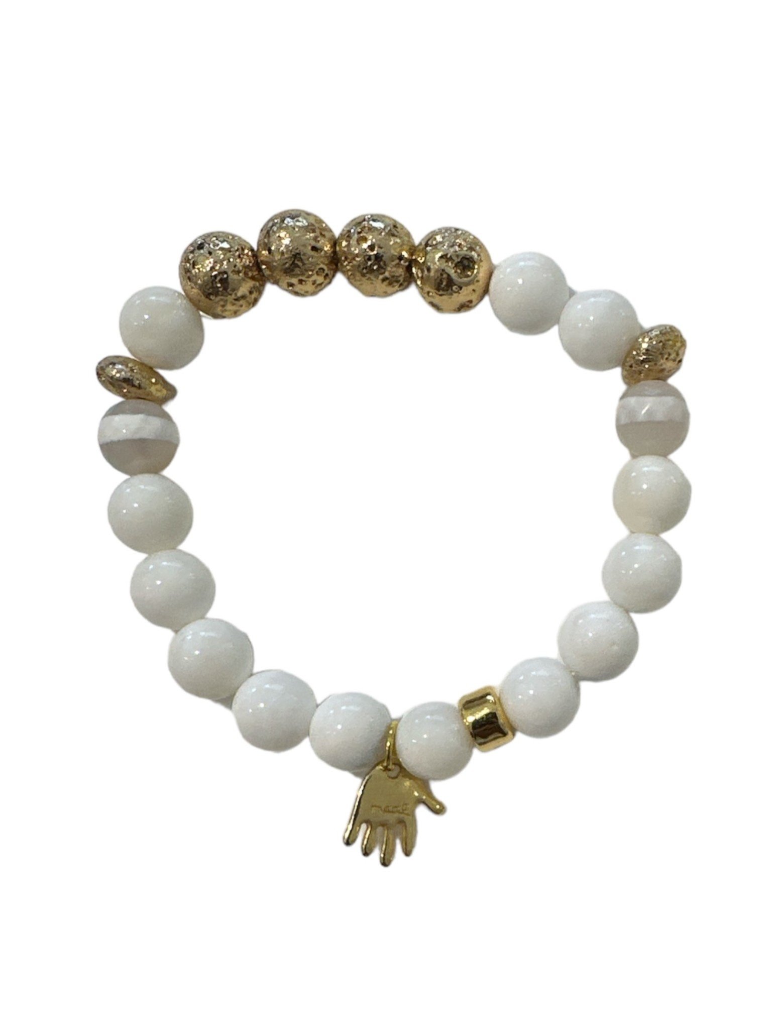 INAMUL LUMANI White Shells Stone Bracelet with Gold Lava Stones