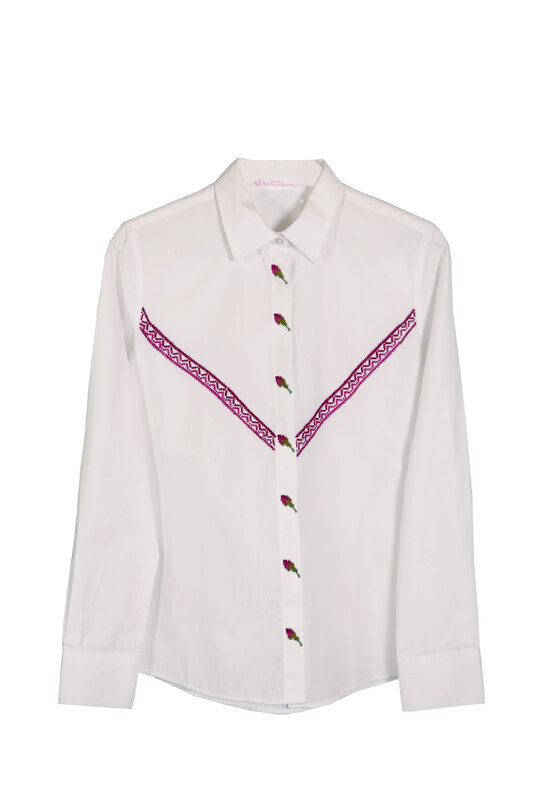 HOUSE OF INNANA White Button Up Shirt with Floral Embroidery