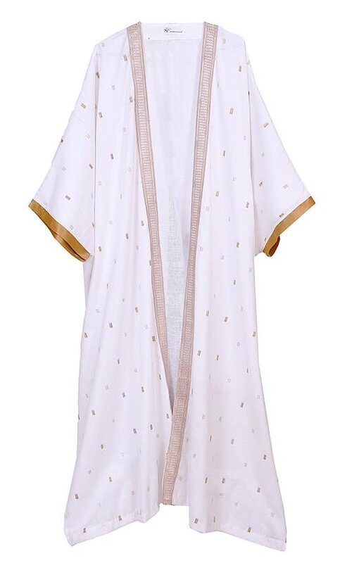 KARMA FASHION White & Gold linen Bisht