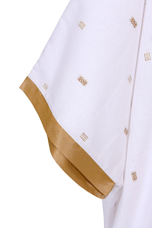 KARMA FASHION White & Gold linen Bisht