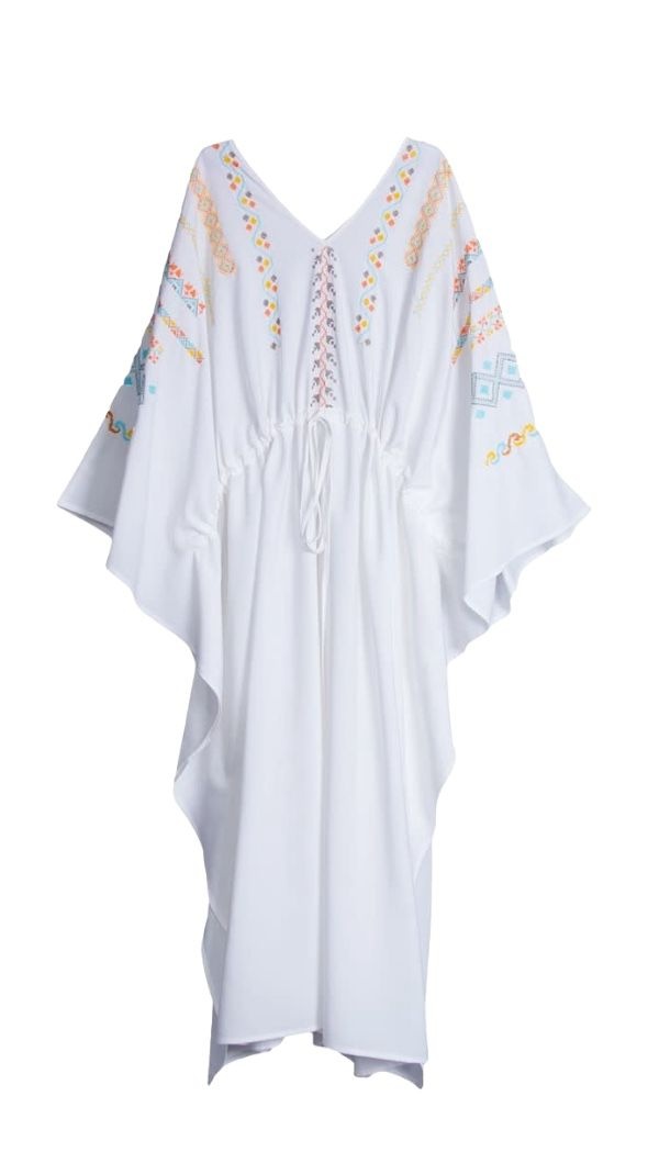 SOUK BALADNA White drawstring cover up with colorful cross stitch embroidery