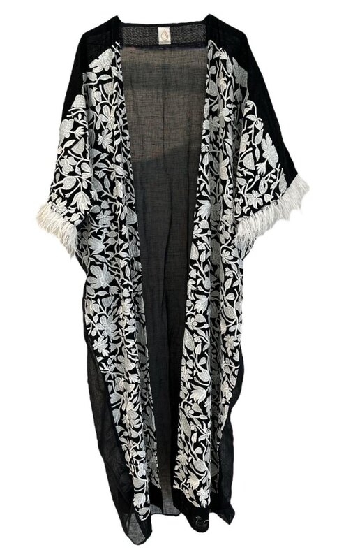 LAM  COLLECTIONS Black  bisht with white embroidery details