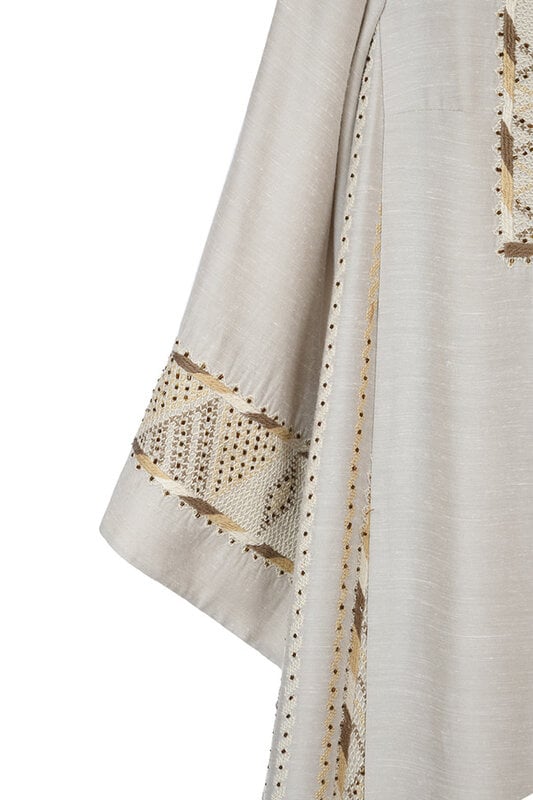 EMAN ALAHMAD BEIGE THOUB WITH SHADES OF BROWN EMBROIDERY