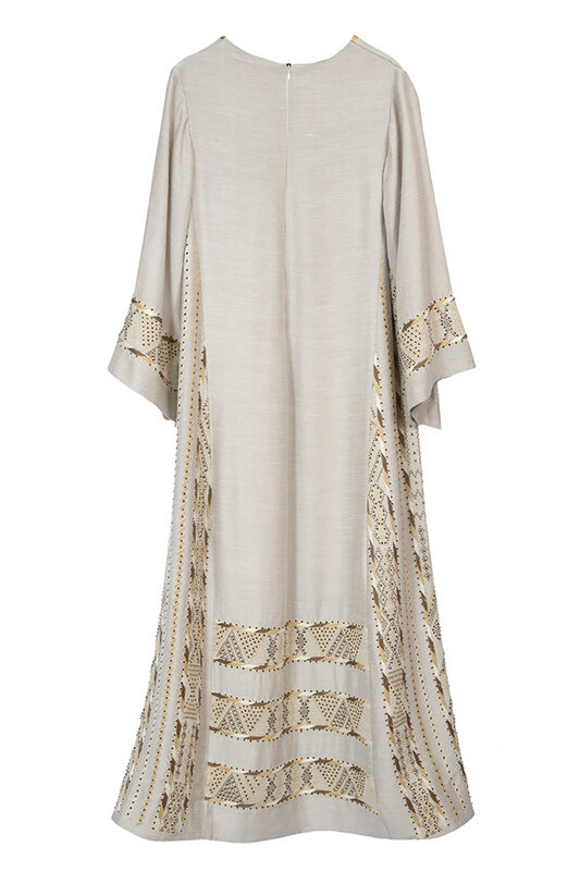 EMAN ALAHMAD BEIGE THOUB WITH SHADES OF BROWN EMBROIDERY