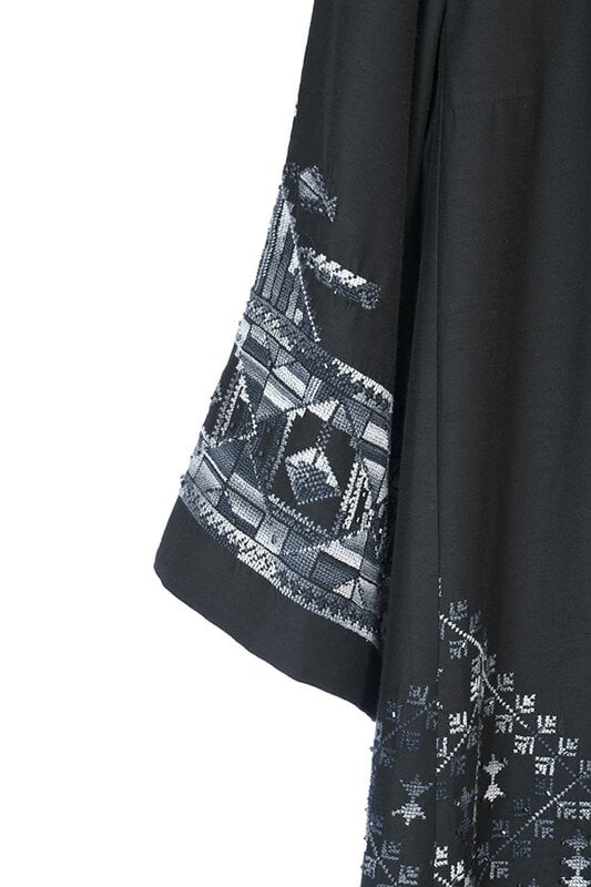 EMAN ALAHMAD BLACK ITALIAN SILK THOUB WITH White and GREY EMBROIDERY