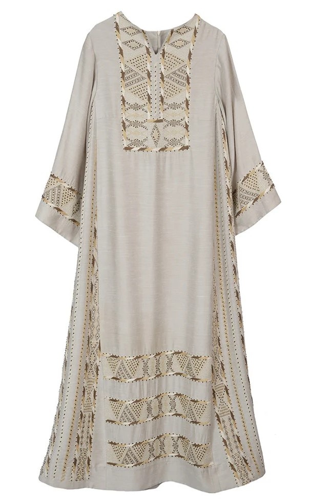 EMAN ALAHMAD BEIGE THOUB WITH SHADES OF BROWN EMBROIDERY