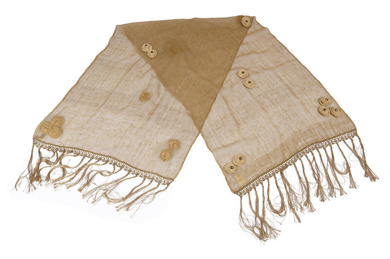 BY RAFAH BEIGE NAJAF SHAWL WITH WOOLEN FLOWERS