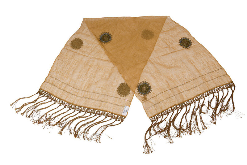 BY RAFAH Yellow-Brown Najaf Shawl with Gold Details