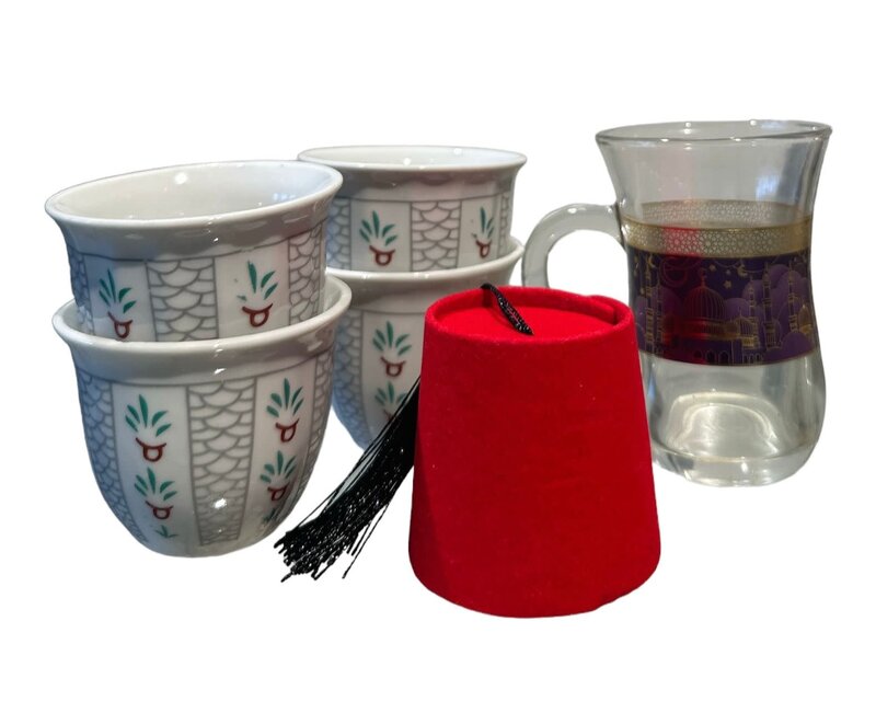 SOAP N A SACK Arabic Coffee Cups and Tea cup with dancing darweesh transparent pouch