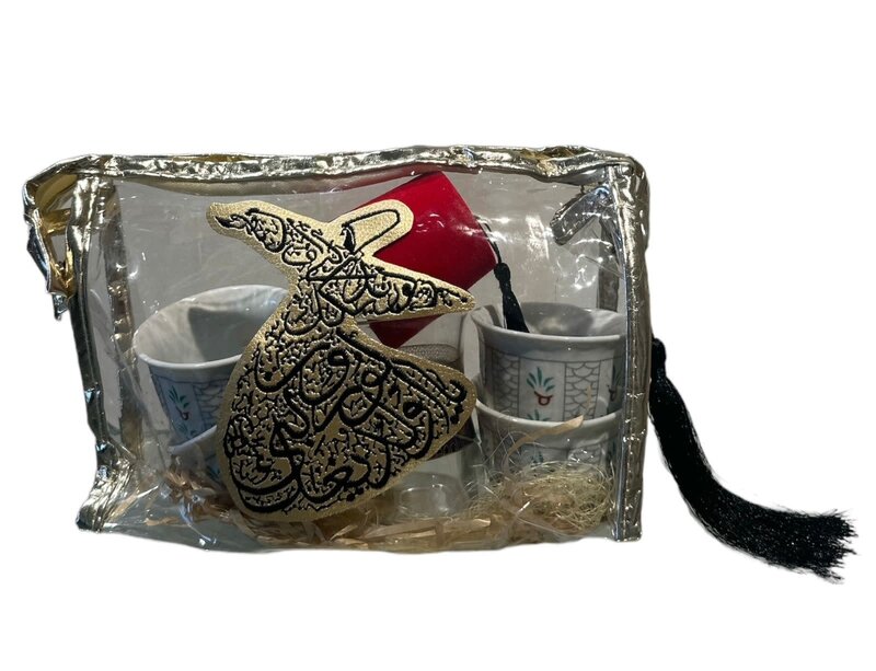 SOAP N A SACK Arabic Coffee Cups and Tea cup with dancing darweesh transparent pouch