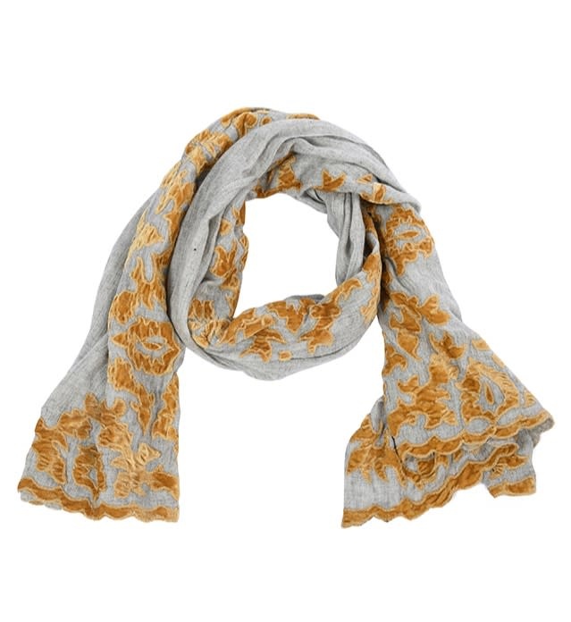 BY RAFAH Grey Pashmina Scarf with Velvet Yellow Details