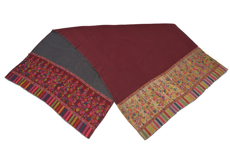 BY RAFAH Maroon Pashmina Shawl with Floral Details