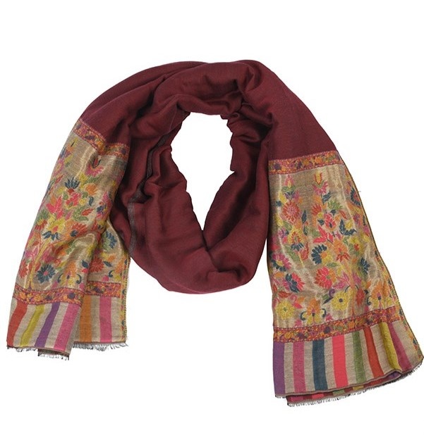 BY RAFAH Maroon Pashmina Shawl with Floral Details