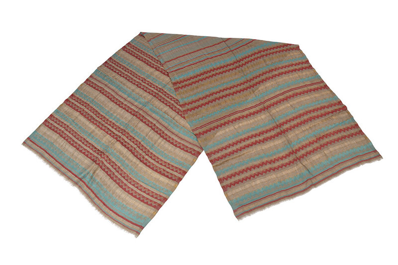 BY RAFAH Beige Pashmina Scarf with Red and Blue Stripes