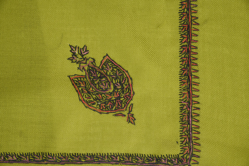 BY RAFAH Green Pashmina Shawl with Hand Embroidery