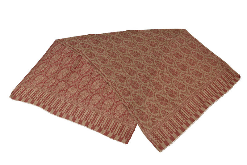 BY RAFAH Beige Pashmina Shawl with Red Floral Details