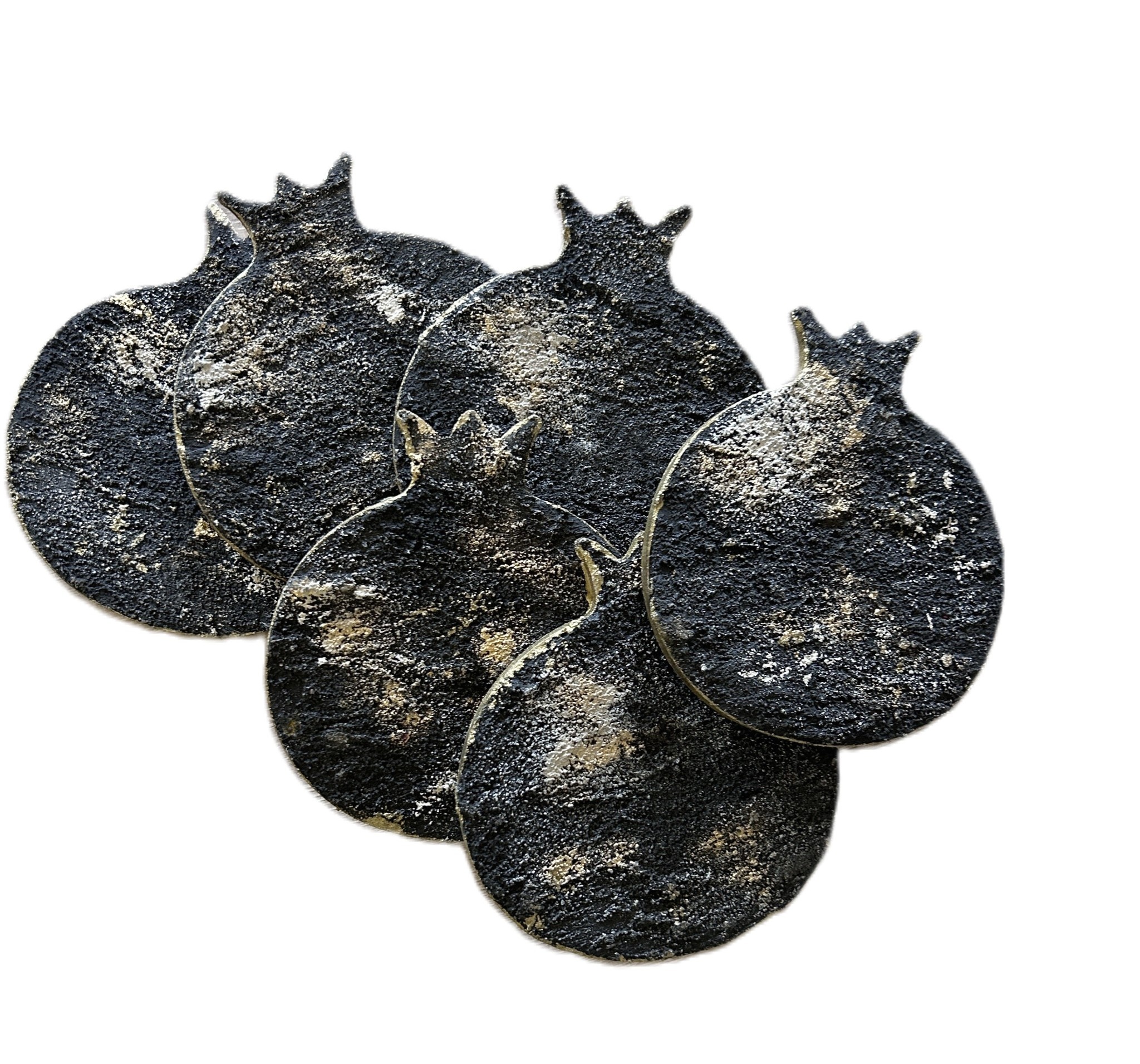 NOOR ALSABER ART Black and Gold Pomegranate Coasters - Set of 6