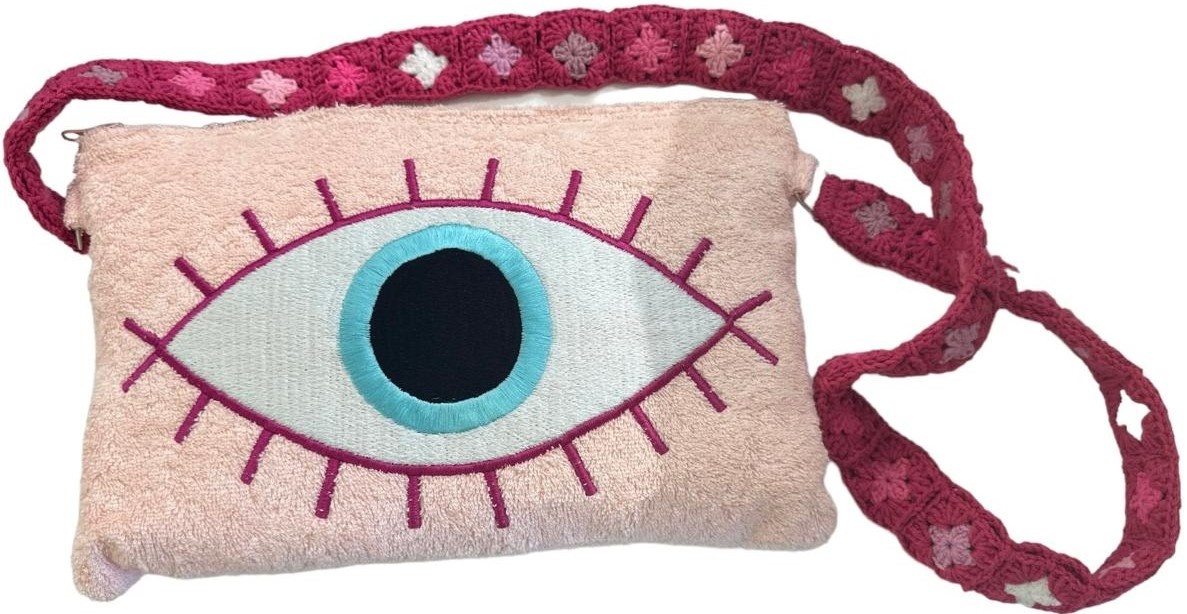 SOUK BALADNA Shades of Pink Eye Design Towel Cross-Body Beach Bag