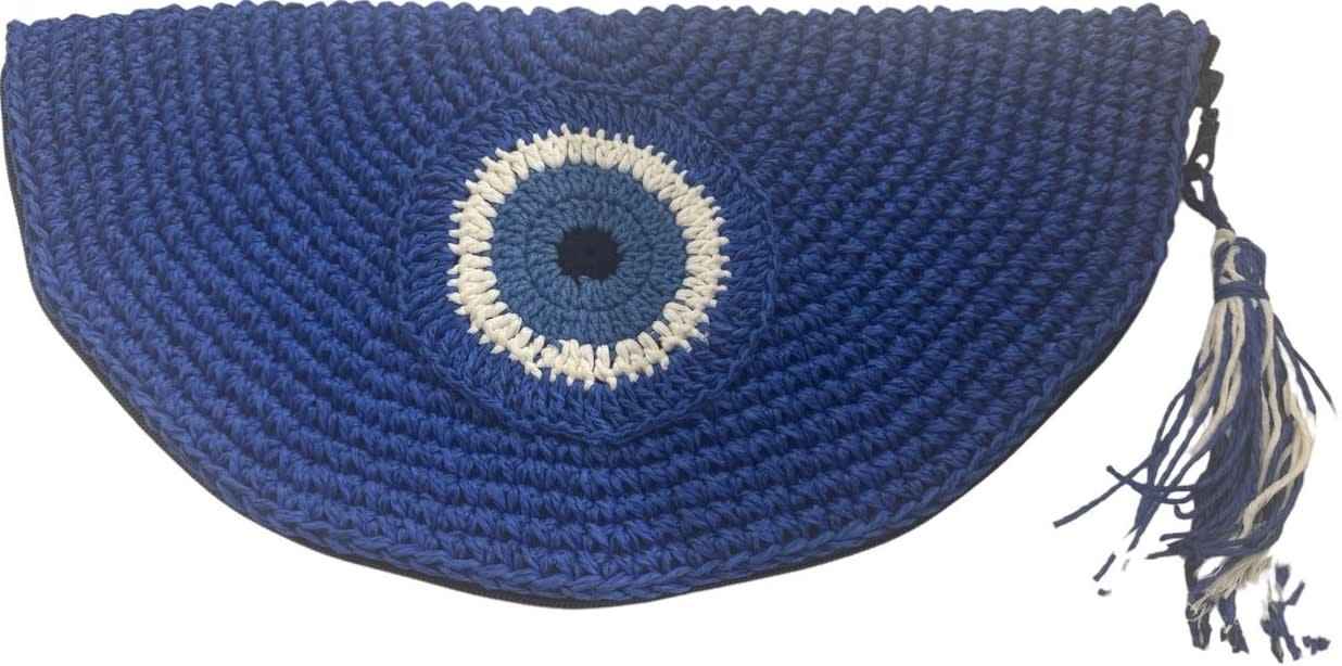 SOUK BALADNA Blue Evil Eye Half Moon Beach Clutch