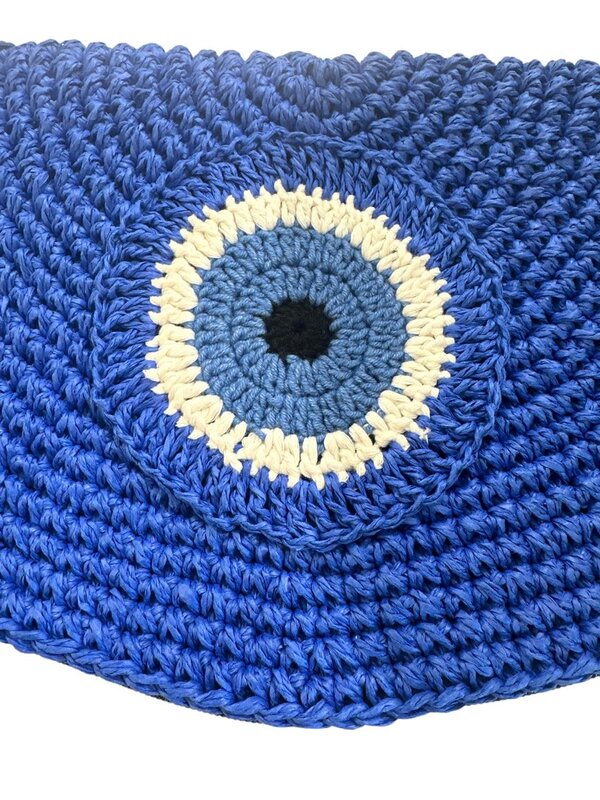 SOUK BALADNA Blue Evil Eye Half Moon Beach Clutch