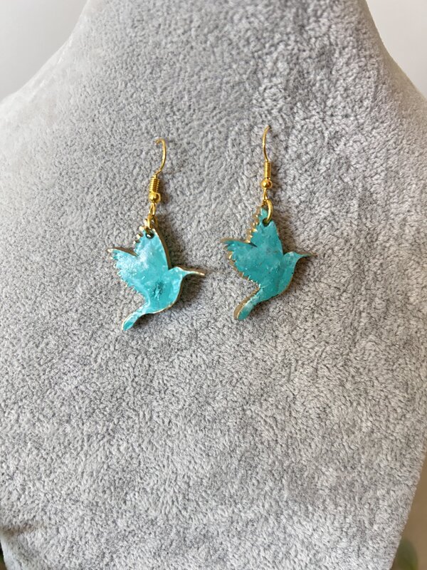 NOOR ALSABER ART Turquoise and gold  small Tumair bird Earrings