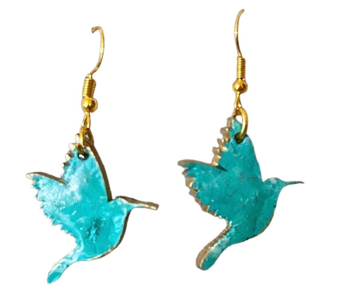 NOOR ALSABER ART Turquoise and gold  small Tumair bird Earrings