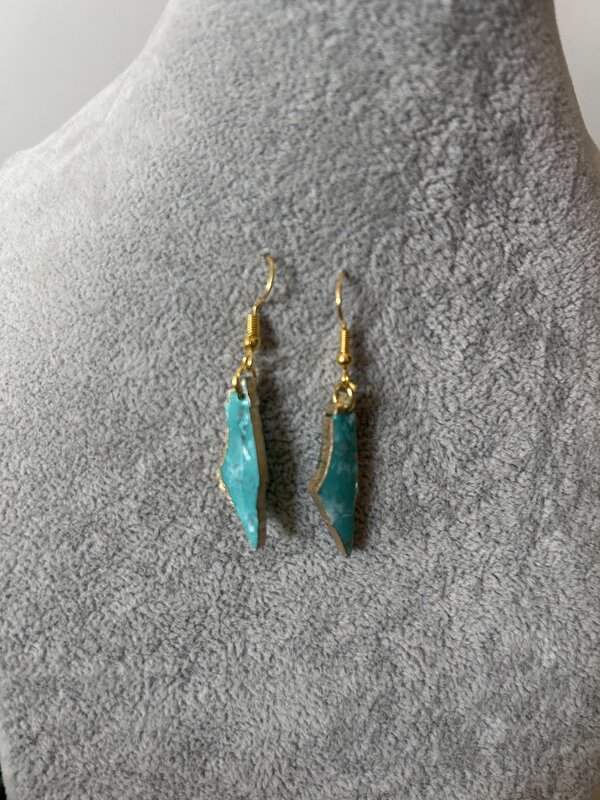 NOOR ALSABER ART Turquoise and gold Palestine Map Earrings