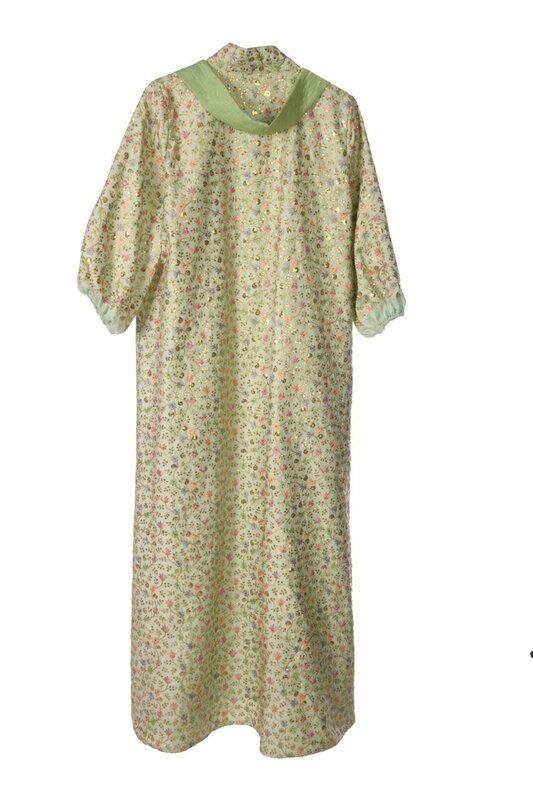 FADIA MASHAAL Pastel Green Open Abaya with Multi-Color Floral Design