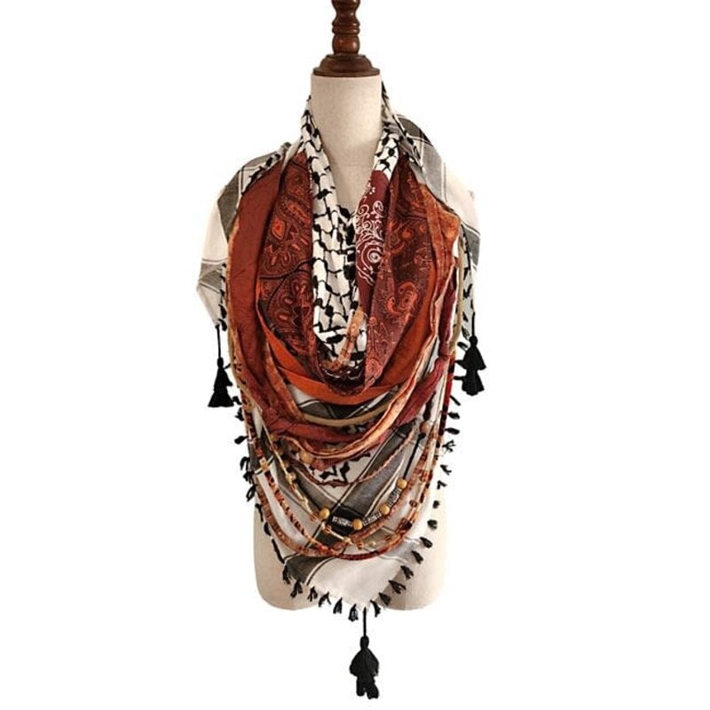 OLA'S GARDEN black and white Keffiyeh with orange details