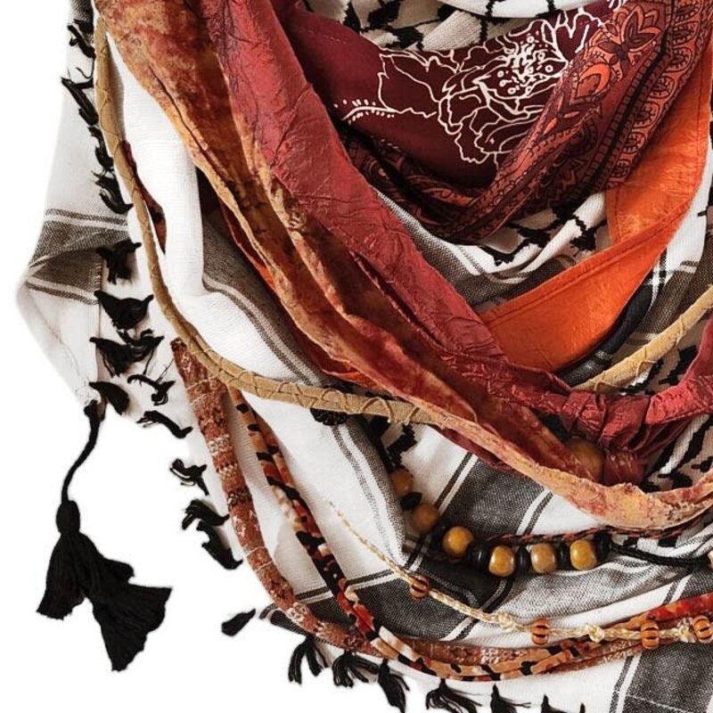 OLA'S GARDEN black and white Keffiyeh with orange details