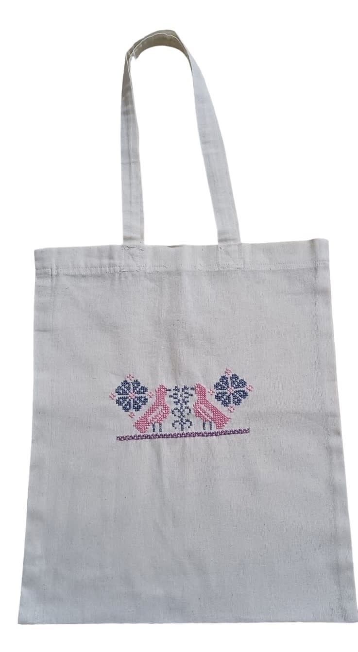 KHEETAN white Tote bag with hand embroidery