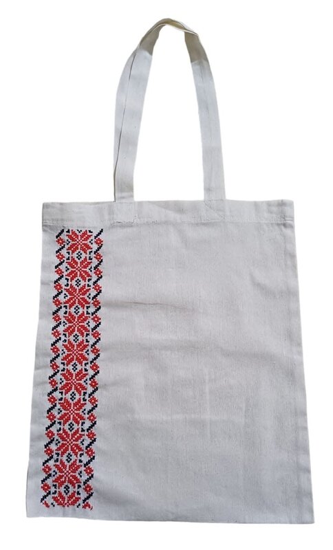 KHEETAN white Tote bag with red hand embroidery