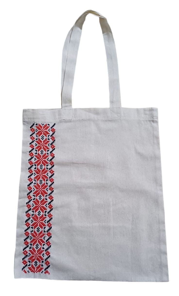 KHEETAN white Tote bag with red hand embroidery