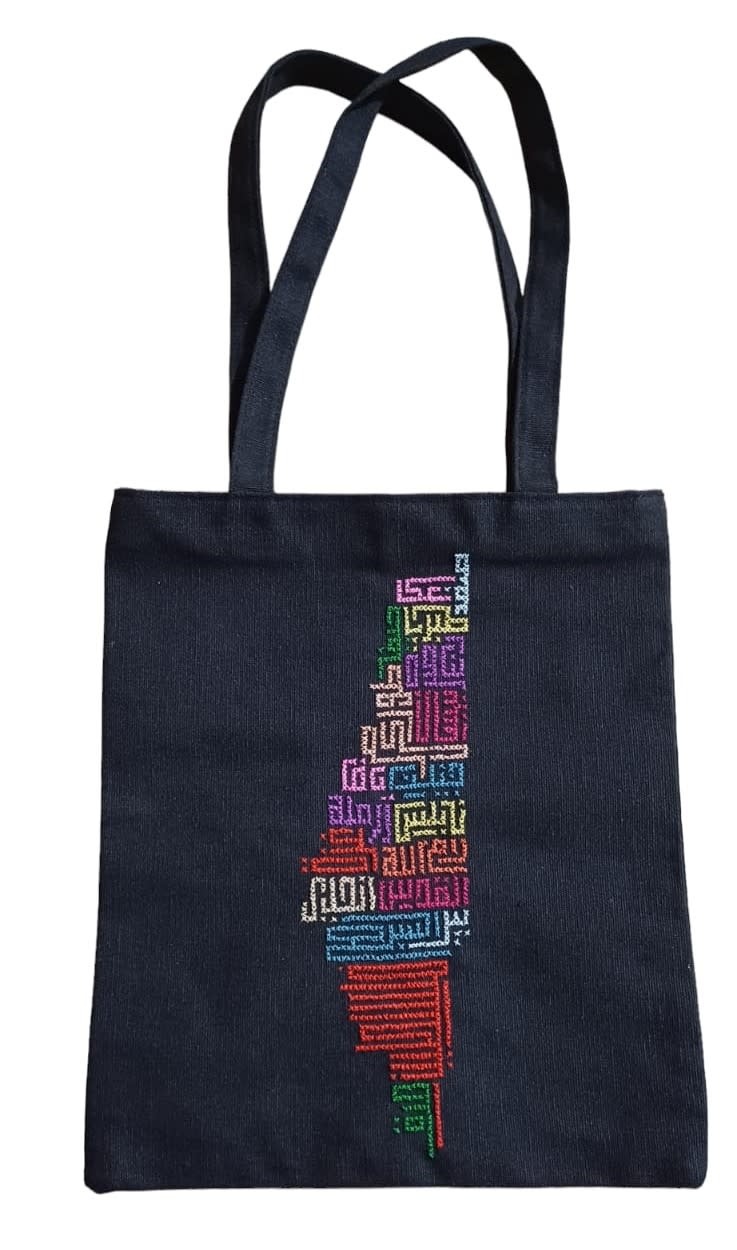 KHEETAN Black Tote bag with Palestine map hand embroidery