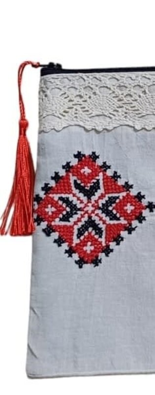 KHEETAN Small Pouch with red and black hand embroidery