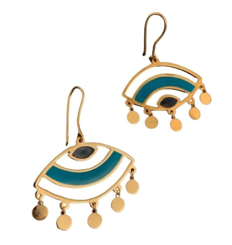 LUBNA SAFADI Silver Gold Plated Evil Eye Earrings