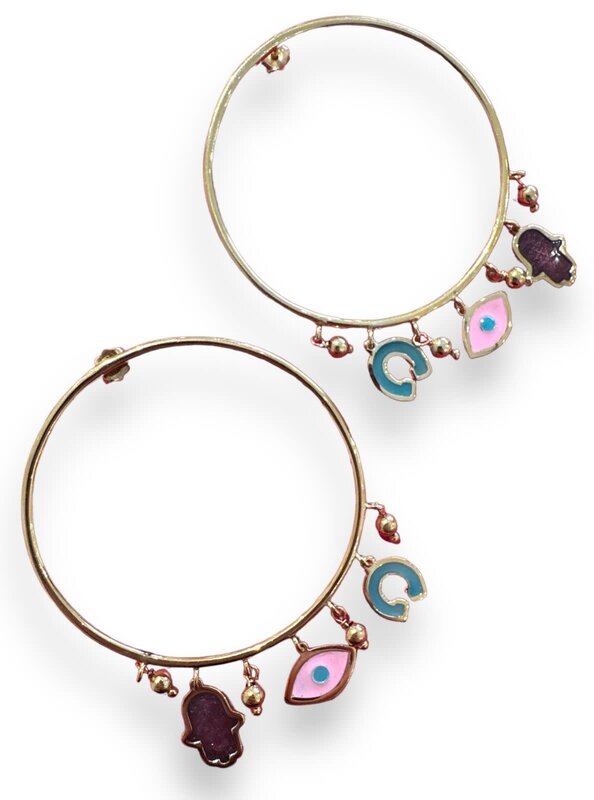 LUBNA SAFADI Multi Charm Silver Gold Plated Hoop Earrings