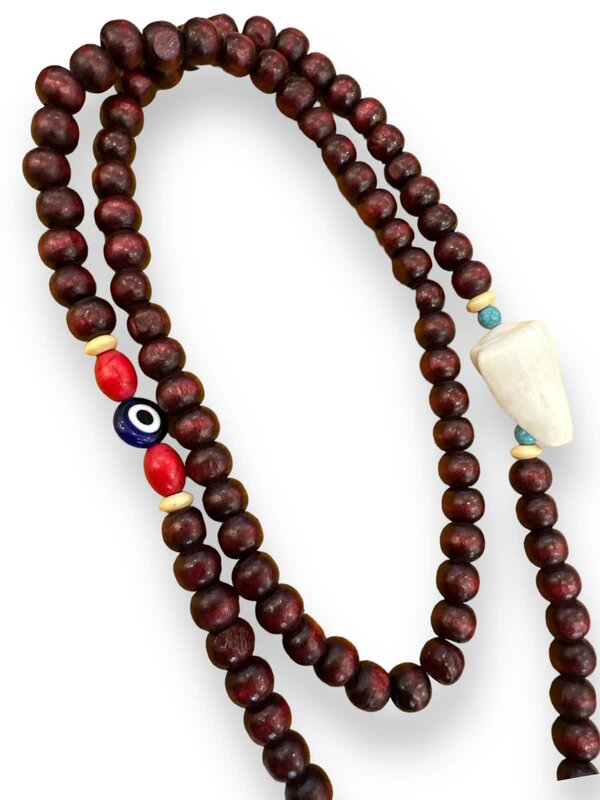 BY RAFAH Brown Prayer Beads with Evil Eye and Red Tassel