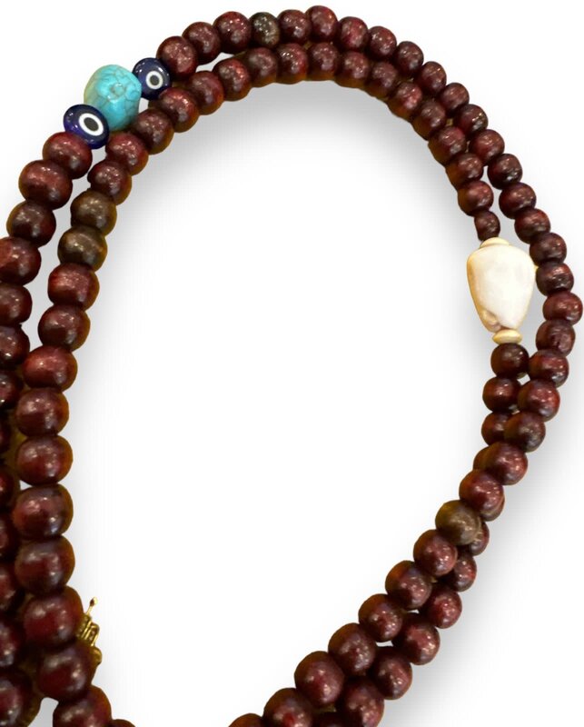 BY RAFAH Brown Prayer Beads with Evil Eye and Blue Tassel