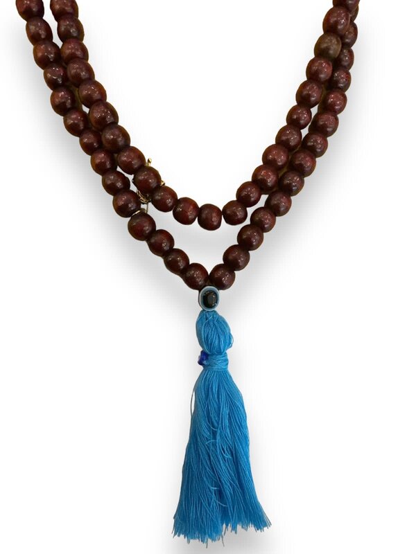 BY RAFAH Brown Prayer Beads with Evil Eye and Blue Tassel